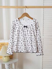 Tween GirlsLeopard Print Lapel Casual Long Sleeve Pajama Set - White - View 5