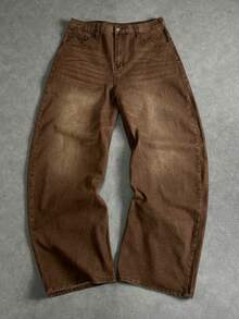 Manfinity ZONE917 复古 Y2K 街头风宽松棕色水洗休闲筒状牛仔裤（男士款）