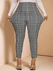 Comfylo 大码格子高腰修身休闲裤 - 彩色 - 查看 9