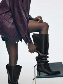 Mnmlis Damskie czarne zamszowe kozaki za kolano z noskiem w szpic, na wysokim obcasie, modne na jesień/zimę - Czarne - Zobacz 8