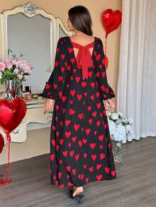 Vionelle 大码女式心形图案系带蝴蝶结连衣裙，情人节 - 黑色 - 查看 2