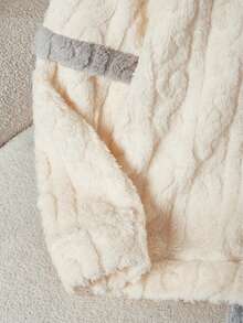 Teen Girls Loungewear 4-Piece Set - Cream White Gray Cable Knit Pajamas Round Neck Long Sleeve Top Pants Combo 3D Cable Knit Texture Design Contrast Color Cuff Detail Thick Warm Fleece Fabric Social Media Style Cozy Healing Autumn Winter Holiday Essential Young Women Home PJs Set Teen Girl Clothes - White - View 5