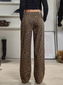 SHEIN Tall Trendiga retro leopardmönstrade raka jeans med låg midja - Multifärgad - Visa 2