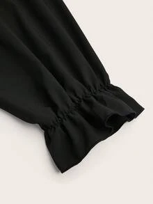 Sweetra 方领镂空长袖提花优雅中世纪复古公主宫廷镂空系带可爱派对A字长裙，适合大码女性 - 黑色 - 查看 5