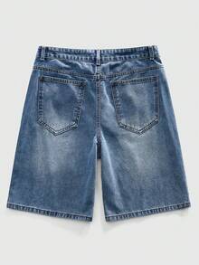 ROMWE MEN Street Life Men's Loose Fit Rhinestone Dragon Denim Shorts Spring/Summer - Blue - View 3