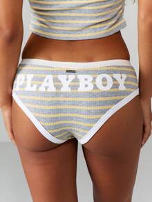 Missguided x Playboy Bộ đồ ngủ hai mảnh không tay cổ tròn họa tiết sọc và quần lót liền thân - Nhiều màu - Xem 3