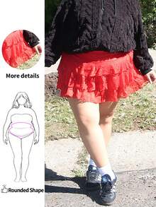 Enliva Plus Size Summer Lace Music Festival Style Cake Skirt, For Apple Rounded Body Shape - Red - View 1
