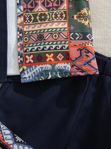 SHEIN Baby Boys Elastic Waist Woven Striped Shorts & Woven Striped Vest, Suitable For Casual Activities, Festivals, Evening Events, Spring/Summer Outdoor Leisure, Traditional Arabic Clothing - Multicolor - View 4