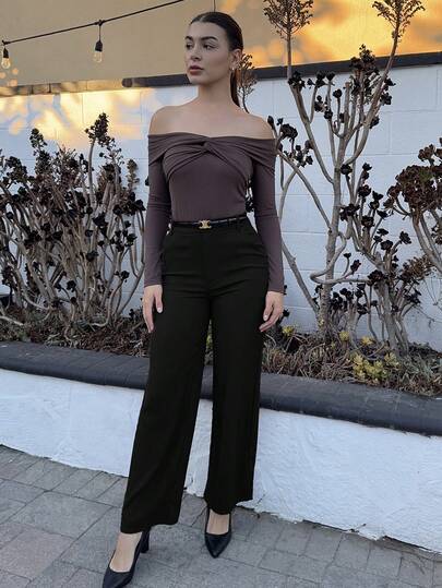 Andrea Bello 女士單色簡約休閒日常長褲