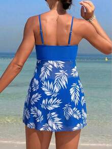 Swim Lushoire Women's Printed Swim Dress With Spaghetti Straps - Blue - View 2