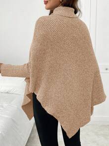 SHEIN Pregnant Women's Solid Color High Neck Batwing Long Sleeve Casual Sweater, Autumn/Winter - Apricot - View 2