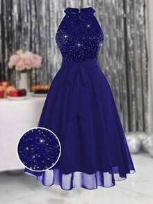 DreamSkyne Đầm Maxi Không Tay Đính Kim Sa Lấp Lánh Sang Trọng Cho Nữ Cỡ Lớn - Xanh đậm - Xem 1