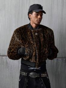 NEON BLANC Men's Leopard Print Long Sleeve Loose Fit Baseball Collar Jacket - Brown - View 2