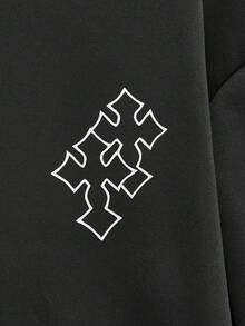 Modcrash 男士休闲十字印花宽松连帽卫衣，秋冬款 - 黑色 - 查看 4