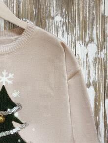 GlowEve Christmas Tree & Bell Pattern Loose Fit Fashionable Versatile Women Sweater - Multicolor - View 3