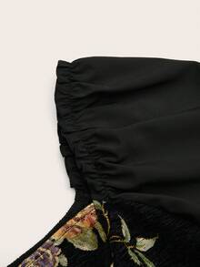 Sweetra 方领镂空长袖提花优雅中世纪复古公主宫廷镂空系带可爱派对A字长裙，适合大码女性 - 黑色 - 查看 9