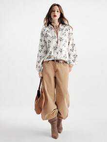 Aveloria Modichic 圆领刺绣提花流苏系带宽松休闲复古波西米亚风女式长袖衬衫 - 白色 - 查看 2