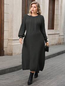 Modelyn Plus Size Women Casual Solid Color Long Sleeve Sweater Dresses Sweater For Women Black Sweater - Black - View 6