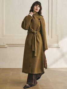 INAWLY Abrigo casual de lana de manga raglán de unicolor para mujer, otoño/invierno - Verde Oliva - Ver 3