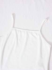 SHEIN 三件套休闲舒适针织吊带背心、吊带和阔腿裤套装，适合户外运动、休闲和日常穿着，斜肩设计，适合青少年。 - 黑與白 - 查看 6