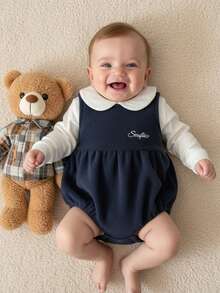 Souflis Souflis 2件套/组 2025秋冬法式白色针织长袖上衣搭配加厚藏蓝色背心连体裤，适合上学、聚会、外出等多种场合穿着，幼儿男童 - 彩色 - 查看 4