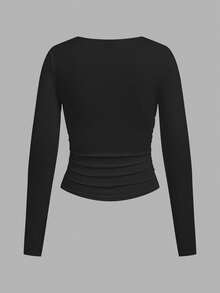 SHEIN EZwear 3pcs/Set Women Casual Round Neck Fitted Long Sleeve T-Shirt Set, Suitable For Autumn/Winter, Waist Ruched,Fall,Fall Clothes For Women,Women's Winter Clothes - Multicolor - View 8