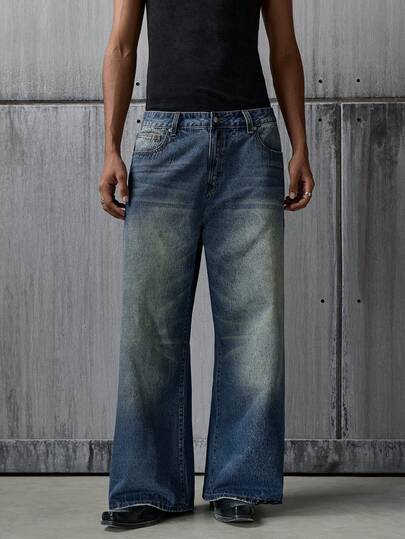 NEON BLANC Men's Button Pocket Casual Everyday Commute Wide Leg Jeans