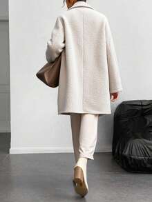 EURMUSE 秋冬女士灰色双排扣长袖印花大衣 - 米色 - 查看 2