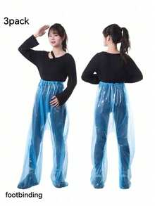 SHEIN The New 3pcs Disposable Rain Pants Cover The Feet, Are Portable, Explosion-Proof, Waterproof, And Suitable For Various Scenarios Such As School And Work. They Are Available In Transparent And Blue Colors