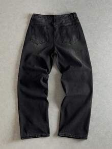 Manfinity ZONE917 男式纽扣前口袋破洞休闲牛仔裤，Grunge - 黑色 - 查看 3