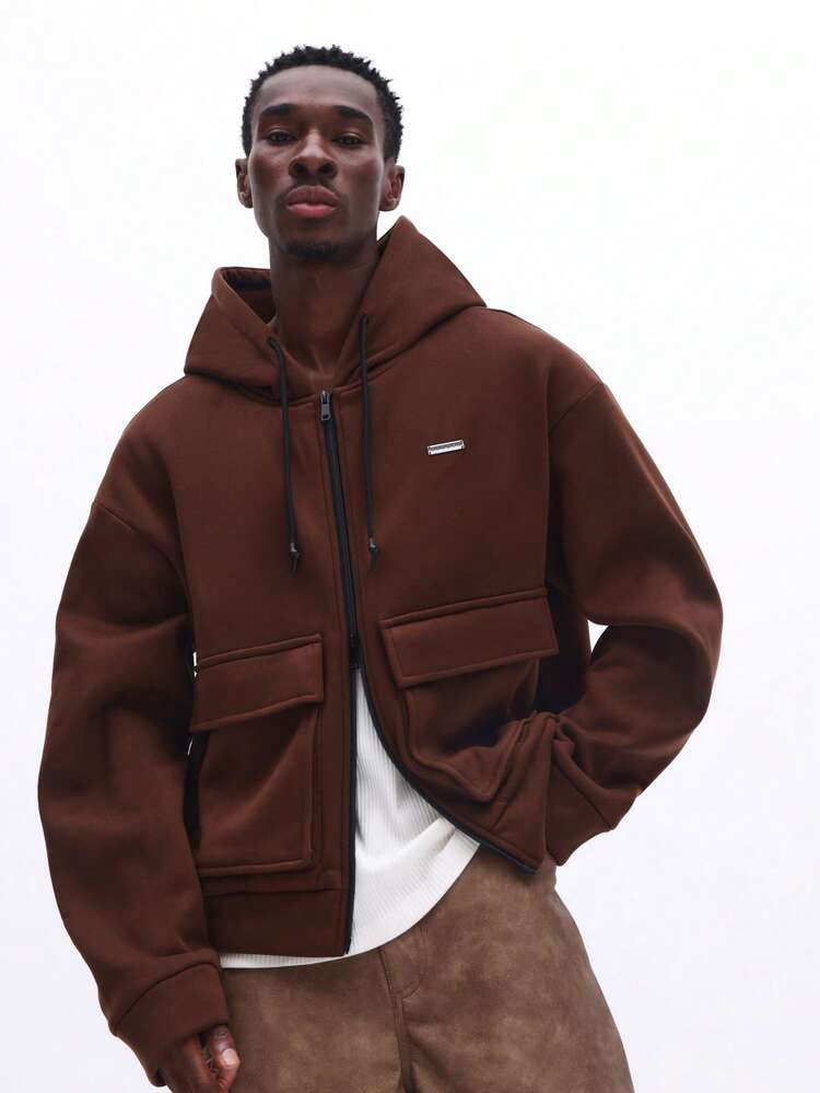 Brown Full Zip Hoodie With Drawstring