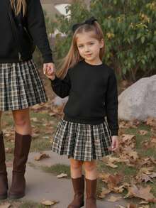 Emery Rose Kids Emery Rose Kids 少女撞色长袖休闲连衣裙，校服裙，卫衣裙，秋冬款 - 黑色 - 查看 10