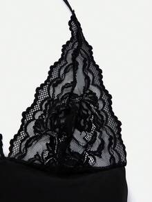 SHEIN Sexy Lace Blouse & Flare Pants Women Pajama Set - Black - View 8