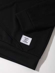 SHEIN Vacaura 2件套青少年连帽不对称拼接设计藏蓝色口袋卫衣和休闲运动裤，春秋季 - 黑色 - 查看 5