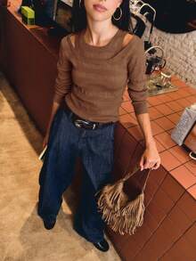 Nöista Cold-Shoulder Ribbed Knit Top With A Slim Fit. Soft, Stretchy, And Flattering-Perfect For Elegant Summer/Spring Break, Holiday Parties, Or Birthday For Elegant Gatherings. - Coffee Brown - View 10