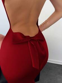 Aloruh Backless Bow Decor Pink Dress For Women,Summer Dresses
Spring Clothes - Burgundy - View 3