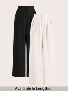 SHEIN Tall CURVE 大码夏季高腰阔腿裤套装，多件套，高腰褶皱阔腿裤，宽松长裤 - 彩色 - 查看 1