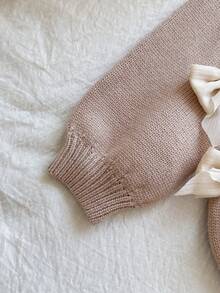 Vintaside Kids Girls Cute Bow Knitted Sweater Paired With Casual Straight Pants, Suitable For Home, Outings, And Parties - Khaki - View 4