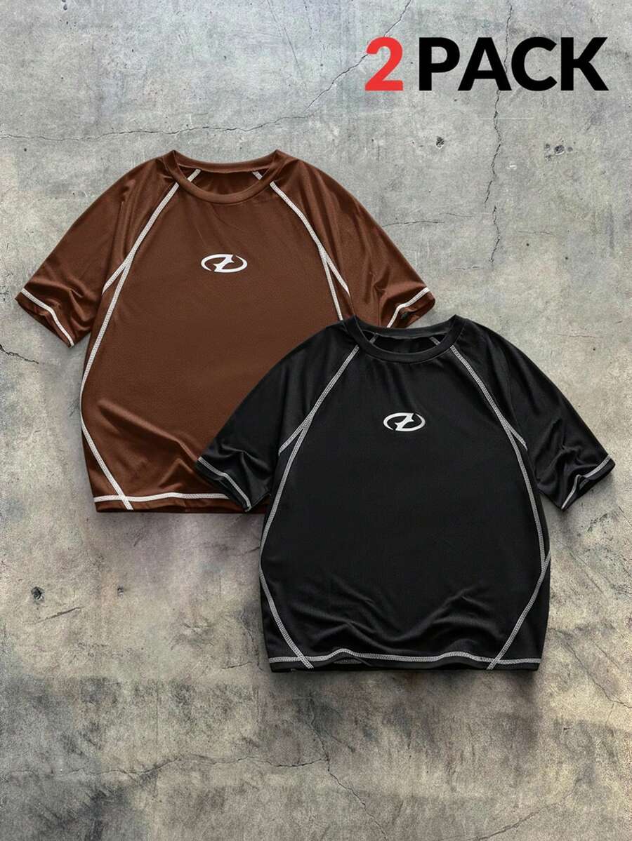 AXEPEAK 男士休闲撞色拼接短袖T恤，夏季 - 彩色 - 查看 1