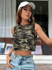 SHEIN EZwear Áo ba lỗ in họa tiết camo Gorpcore - Nhiều màu - Xem 5