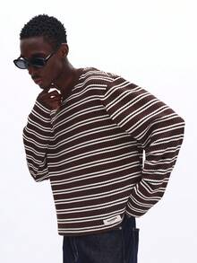 SUMWON Long Sleeve Striped Crew Neck Pullover Sweater For Casual Everyday Wear And Fall Winter Layering - Coffee Brown - View 7