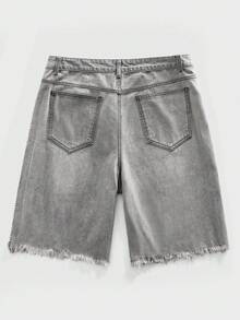 ROMWE MEN Street Life Casual Wide Leg Button Pocket Men's Sparkling Diamond Denim Shorts - Grey - View 3