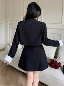 Celisse 女士短款西装外套和抹胸迷你连衣裙时尚套装 - 黑與白 - 查看 2