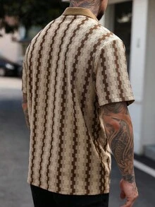 SLATEMANN Men's Contrast Color Patchwork Collar Button Front Casual Summer Shirt Jackpot - Khaki - View 2