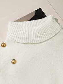 GlowEve 白色系带衬衫，金属扣装饰，日式人物扣领带，女士针织套头衫 - 白色 - 查看 4