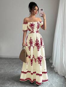 Rafferiza Váy hở vai, nơ sau lưng, thường ngày cho kỳ nghỉ - Đỏ - Xem 7