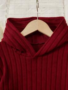 Sparklyn 2件套 少女罗纹连帽衫上衣（不对称下摆）和打底裤 - 酒紅色 - 查看 3