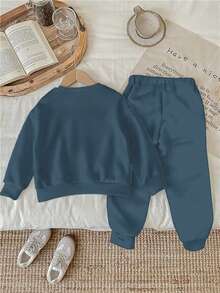 Baby Boy Classic Letter A Print Soft Knit Loose Fit Crew Neck Casual Outfit Set, Suitable For Autumn/Winter - Multicolor - View 3