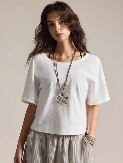 Easelle 休闲修身白色纯棉女式T恤