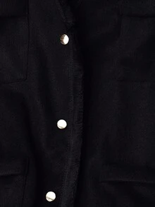 SHEIN PETITE CURVE Plus Size Women Solid Color Fringe Single-Breasted Pocket Vest Jacket - Black - View 3